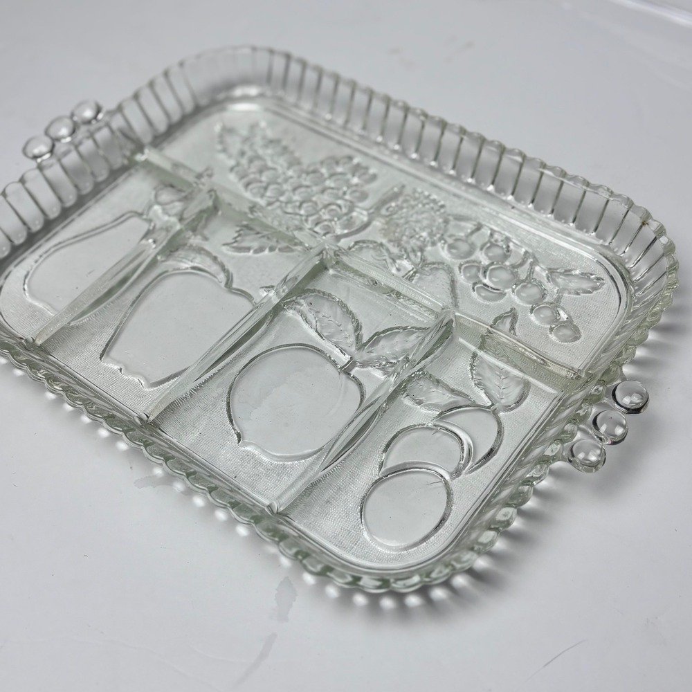 Vintage Clear Glass Divided Relish Tray Fruit‎ Embossed 5 Section Serving Dish